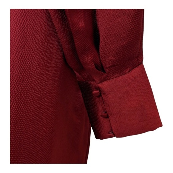 EXPRESS Burgundy Mock Neck textured satin look long Balloon Sleeve Dress size XS - Picture 6 of 10